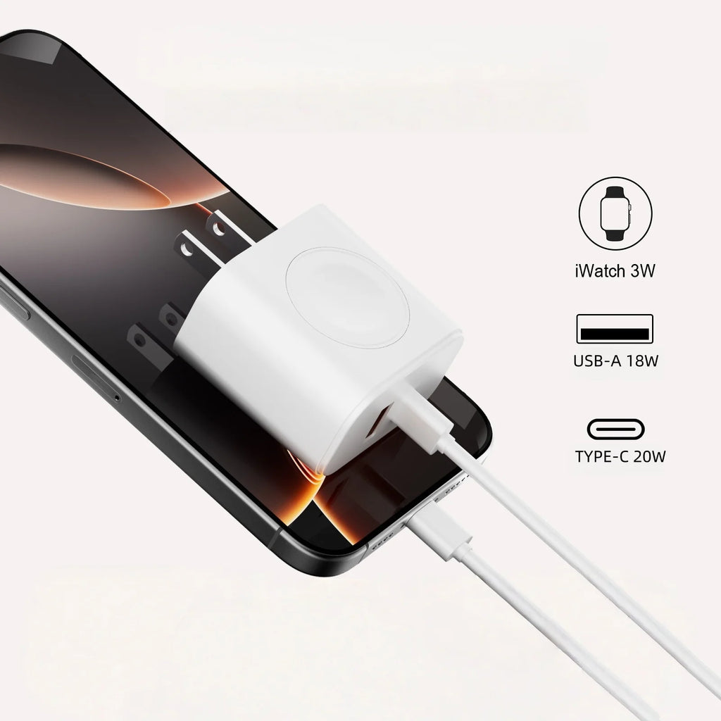 23W All-in-One Apple Watch & Dual-Port Charger-USB-C/USB-A