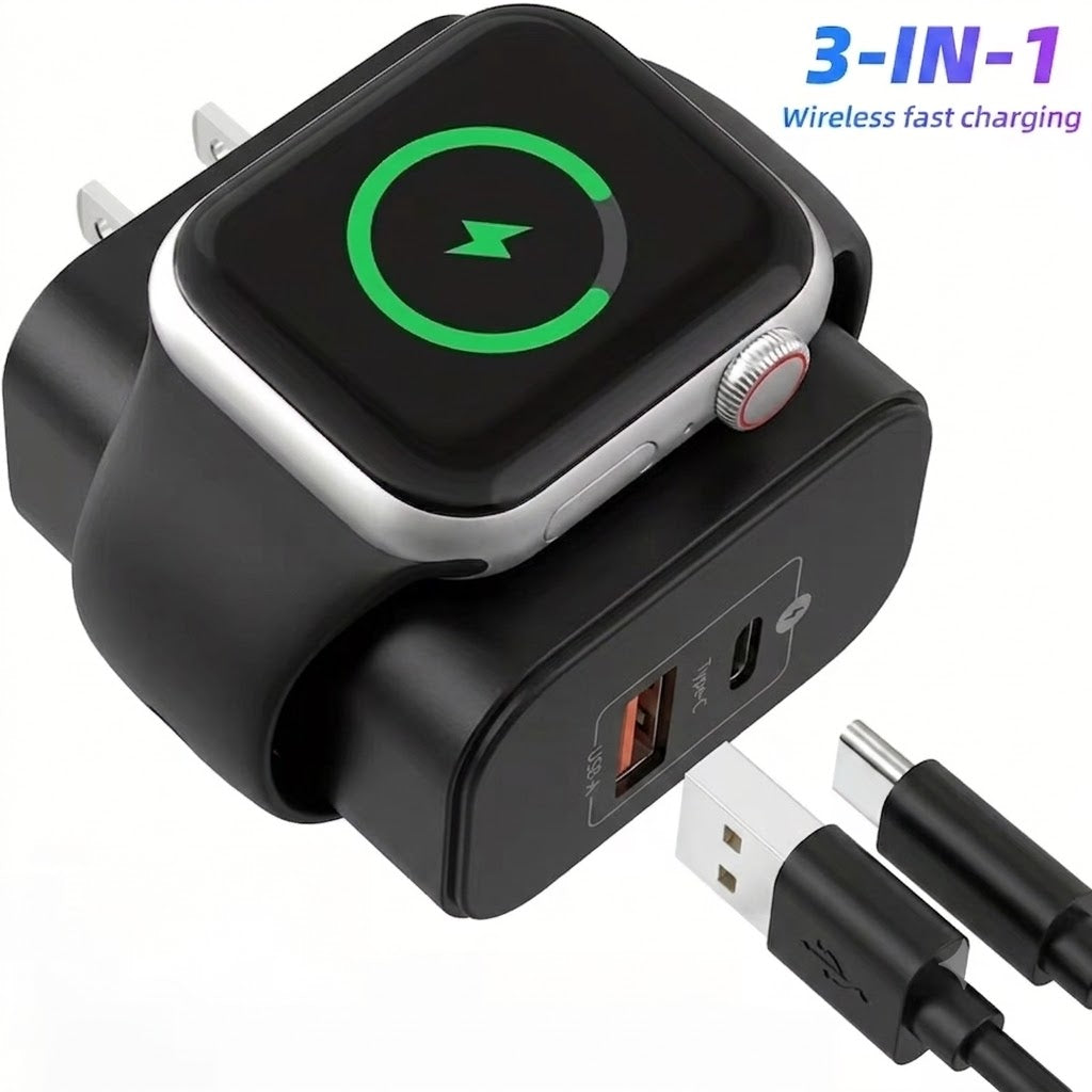 23W All-in-One Apple Watch & Dual-Port Charger-USB-C/USB-A
