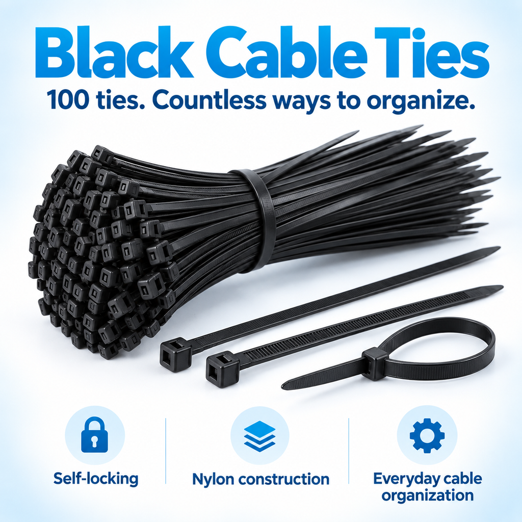 Black Cable Ties — 100 Pack