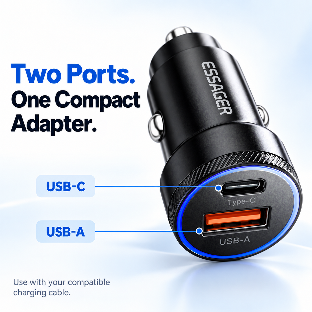 Compact USB-A + USB-C Car Adapter